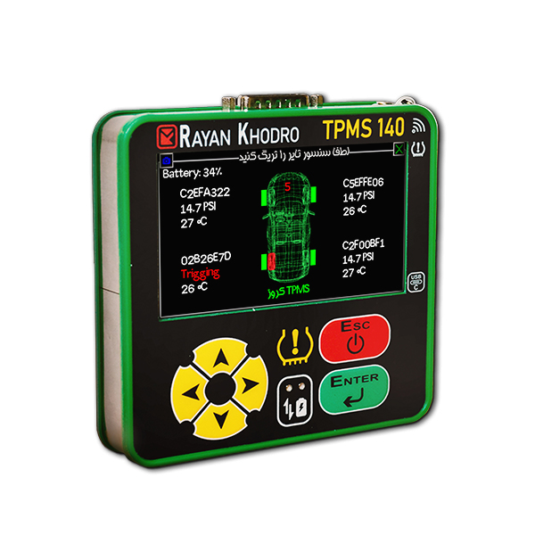 دستگاه TPMS رايان خودرو مدل TPMS140 با قابليت عيب يابي و برنامه ريزي سنسور باد لاستيك